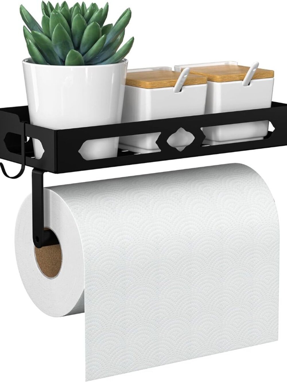 New! Wall Mount Paper Towel Holder with Shelf, Self Adhesive or Drill, Black
